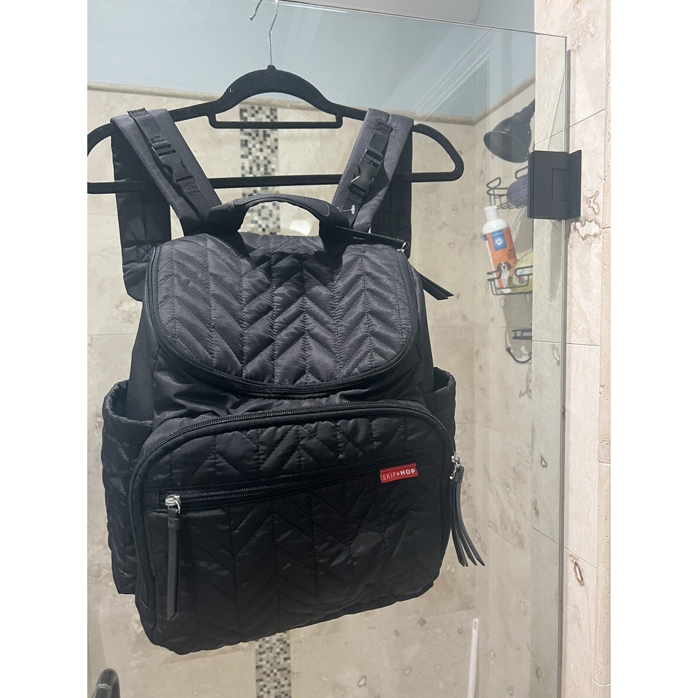 Skip Hop Forma Quilted Diaper Backpack Bag Black Teal Lining 203100